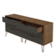 6-drawer double low dresser with metal legs in nature and textured gray by Manhattan Comfort additional picture 3