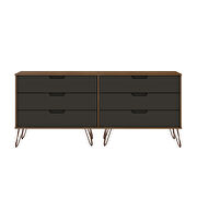 6-drawer double low dresser with metal legs in nature and textured gray by Manhattan Comfort additional picture 8
