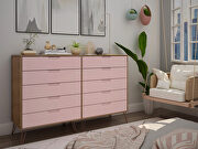 10-drawer double tall dresser with metal legs in nature and rose pink by Manhattan Comfort additional picture 2
