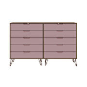 10-drawer double tall dresser with metal legs in nature and rose pink by Manhattan Comfort additional picture 5