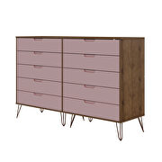 10-drawer double tall dresser with metal legs in nature and rose pink by Manhattan Comfort additional picture 6