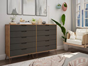 10-drawer double tall dresser with metal legs in nature and textured gray by Manhattan Comfort additional picture 4