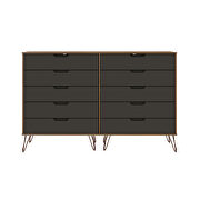 10-drawer double tall dresser with metal legs in nature and textured gray by Manhattan Comfort additional picture 9