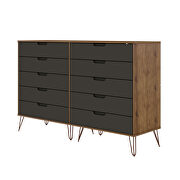 10-drawer double tall dresser with metal legs in nature and textured gray by Manhattan Comfort additional picture 10