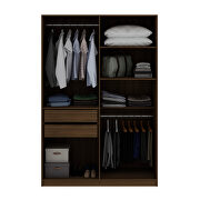 Modern 2-section freestanding wardrobe armoire closet in brown additional photo 3 of 9