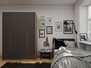 Modern 2-section freestanding wardrobe armoire closet in nature and textured gray additional photo 2 of 9