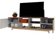 Mid-century - modern 63 TV stand in with 8 shelves white and pine wood by Manhattan Comfort additional picture 4