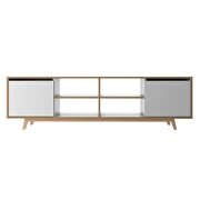 Mid-century - modern 63 TV stand in with 8 shelves white and pine wood by Manhattan Comfort additional picture 10