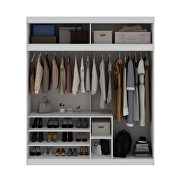 Open long hanging wardrobe closet with shoe storage in white additional photo 3 of 8
