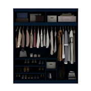 Open long hanging wardrobe closet with shoe storage in tatiana midnight blue by Manhattan Comfort additional picture 7