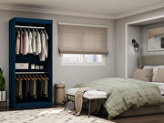 Open double hanging modern wardrobe closet with 2 hanging rods in tatiana midnight blue additional photo 4 of 10