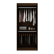Open double hanging modern wardrobe closet with 2 hanging rods in brown additional photo 4 of 10