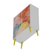 45.28 mid-century modern high double cabinet with funky colorful design and solid wood legs in white, color stamp and yellow by Manhattan Comfort additional picture 8