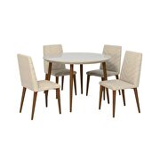 Utopia 45.28 modern round dining table with chevron dining chairs in off white and beige - set of 5 additional photo 2 of 7