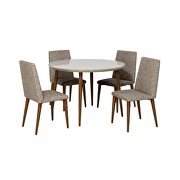 Utopia 45.28 modern round dining table with chevron dining chairs in off white and gray - set of 5 by Manhattan Comfort additional picture 2