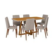 Duffy 62.99 modern rectangle dining table and utopia chevron dining chair in cinnamon off white and gray - set of 7 additional photo 2 of 8