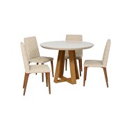 Duffy 45.27 modern round dining table and utopia chevron dining chairs in off white and beige - set of 5 additional photo 2 of 8
