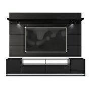 Vanderbilt TV stand and cabrini 2.2 floating wall tv panel with led lights in black gloss and black matte by Manhattan Comfort additional picture 2