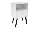 Liberty mid-century - modern nightstand 1.0 with 1 cubby space and 1 drawer in white with solid wood legs by Manhattan Comfort additional picture 2