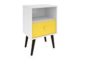 Liberty mid-century - modern nightstand 1.0 with 1 cubby space and 1 drawer in white and yellow with solid wood legs additional photo 2 of 7