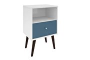 Liberty mid-century - modern nightstand 1.0 with 1 cubby space and 1 drawer in white and aqua blue with solid wood legs by Manhattan Comfort additional picture 2