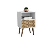 Liberty mid-century - modern nightstand 1.0 with 1 cubby space and 1 drawer in white and 3d brown prints by Manhattan Comfort additional picture 2
