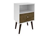 Liberty mid-century - modern nightstand 1.0 with 1 cubby space and 1 drawer in white and rustic brown with solid wood legs by Manhattan Comfort additional picture 2