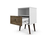 Liberty mid-century - modern nightstand 1.0 with 1 cubby space and 1 drawer in white and rustic brown with solid wood legs by Manhattan Comfort additional picture 4