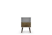 Liberty mid-century - modern nightstand 1.0 with 1 cubby space and 1 drawer in white and rustic brown with solid wood legs by Manhattan Comfort additional picture 7