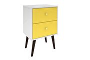Liberty mid-century - modern nightstand 2.0 with 2 full extension drawers in white and yellow with solid wood legs by Manhattan Comfort additional picture 2