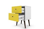 Liberty mid-century - modern nightstand 2.0 with 2 full extension drawers in white and yellow with solid wood legs by Manhattan Comfort additional picture 4