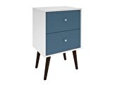 Liberty mid-century - modern nightstand 2.0 with 2 full extension drawers in white and aqua blue with solid wood legs additional photo 2 of 7