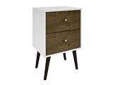 Liberty mid-century - modern nightstand 2.0 with 2 full extension drawers in white and rustic brown with solid wood legs by Manhattan Comfort additional picture 2
