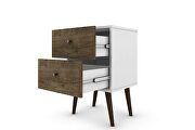 Liberty mid-century - modern nightstand 2.0 with 2 full extension drawers in white and rustic brown with solid wood legs by Manhattan Comfort additional picture 3