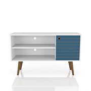 Liberty 42.52 mid-century - modern TV stand with 2 shelves and 1 door in white and aqua blue by Manhattan Comfort additional picture 2
