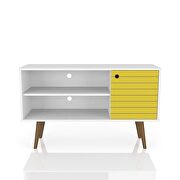Liberty 42.52 mid-century - modern TV stand with 2 shelves and 1 door in white and yellow by Manhattan Comfort additional picture 2