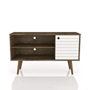 Liberty 42.52 mid-century - modern TV stand with 2 shelves and 1 door in rustic brown and white additional photo 2 of 6