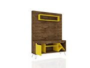 53.54 mid-century modern freestanding entertainment center with media shelves and wine rack in rustic brown and yellow by Manhattan Comfort additional picture 4