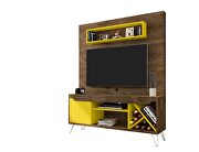 53.54 mid-century modern freestanding entertainment center with media shelves and wine rack in rustic brown and yellow by Manhattan Comfort additional picture 9