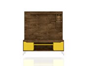 62.99 freestanding mid-century modern entertainment center with led lights and decor shelves in rustic brown and yellow by Manhattan Comfort additional picture 2