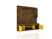 62.99 freestanding mid-century modern entertainment center with led lights and decor shelves in rustic brown and yellow by Manhattan Comfort additional picture 4