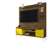 62.99 freestanding mid-century modern entertainment center with led lights and decor shelves in rustic brown and yellow by Manhattan Comfort additional picture 9