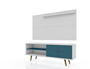 Liberty 62.99 mid-century modern TV stand and panel with solid wood legs in white and aqua blue by Manhattan Comfort additional picture 2
