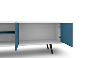 Liberty 62.99 mid-century modern TV stand and panel with solid wood legs in white and aqua blue by Manhattan Comfort additional picture 4