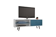 Liberty 62.99 mid-century modern TV stand and panel with solid wood legs in white and aqua blue by Manhattan Comfort additional picture 6