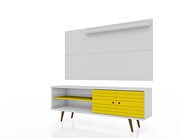 Liberty 62.99 mid-century modern TV stand and panel with solid wood legs in white and yellow by Manhattan Comfort additional picture 2