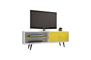 Liberty 62.99 mid-century modern TV stand and panel with solid wood legs in white and yellow by Manhattan Comfort additional picture 6