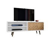 Liberty 62.99 mid-century modern TV stand and panel with solid wood legs in white and 3d brown prints by Manhattan Comfort additional picture 6