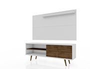 Liberty 62.99 mid-century modern TV stand and panel with solid wood legs in white and rustic brown by Manhattan Comfort additional picture 2