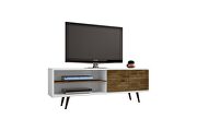 Liberty 62.99 mid-century modern TV stand and panel with solid wood legs in white and rustic brown by Manhattan Comfort additional picture 6